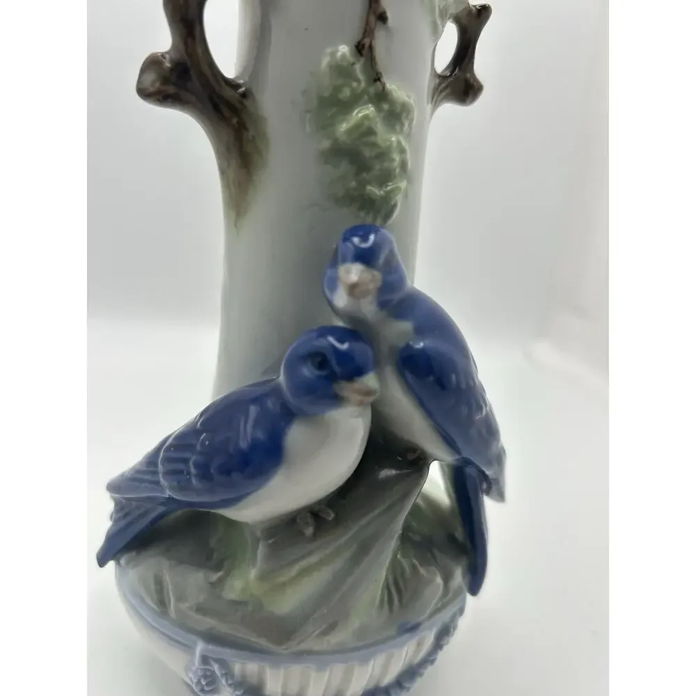 Vintage Porcelain Vase. Representing Trees And Birds.